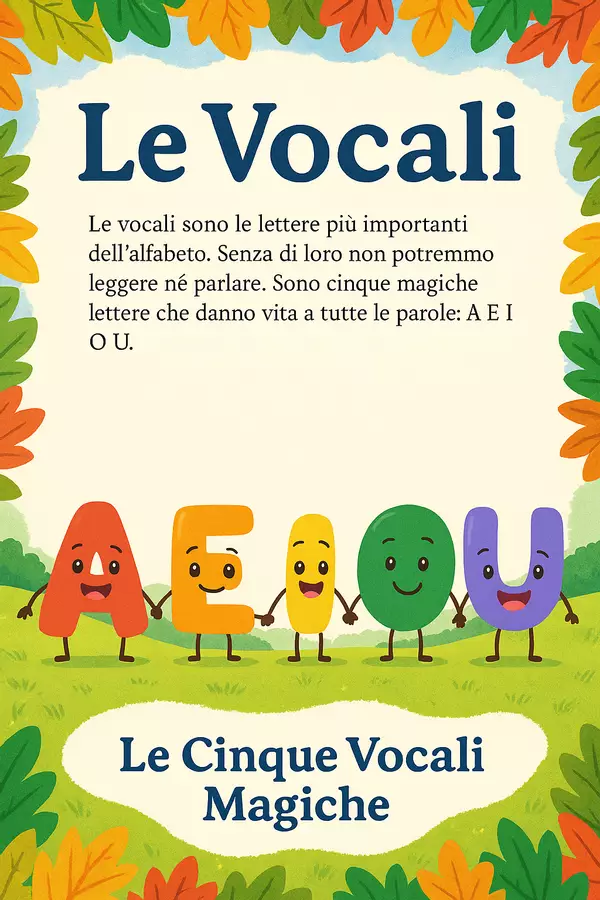Le Vocali – PPT + PDF con attività per la scuola primaria Presentazioni / Lavagne - Le Vocali – PPT + PDF con attività per la scuola primaria - CreaLectio 🔴🟡🔵 - Pagina di copertina