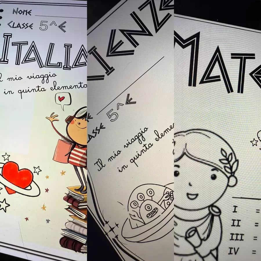 Copertine Cl. Quinta: ITA-MAT-SCI-GEO Materiale di supporto/inclusione - Copertine Cl. Quinta: ITA-MAT-SCI-GEO - Maestra Tizla Mardi - Pagina di copertina