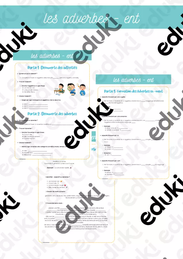 Adverbes et adjectifs (-ment) - Francese Esercizi - Adverbes et adjectifs (-ment) - Francese - Mme_G - Pagina di copertina