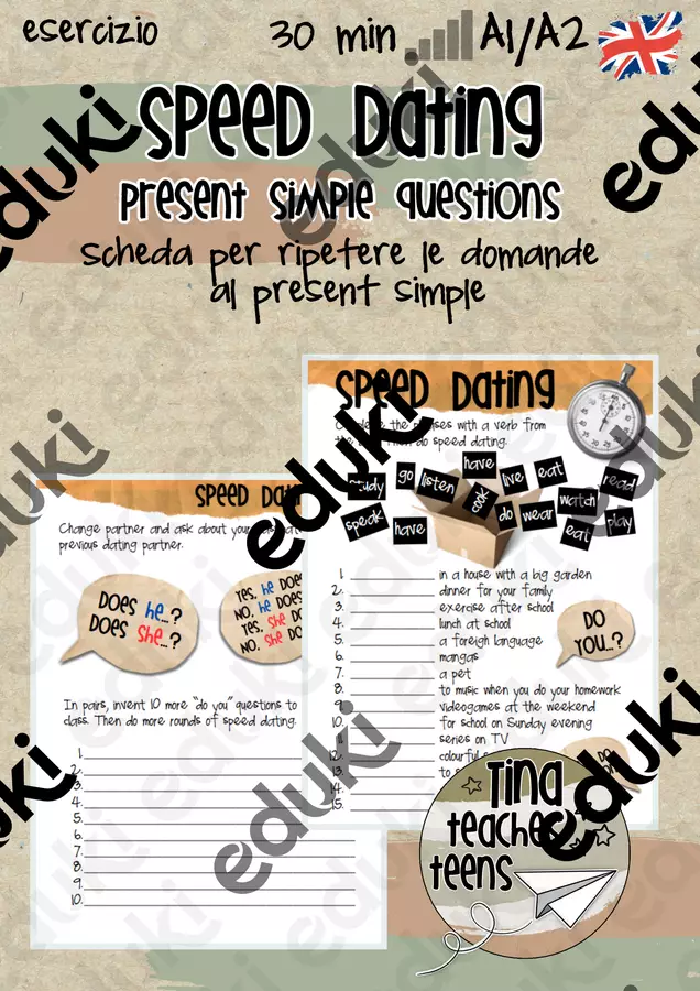 Speed Dating - Present Simple Questions | English, inglese, ESL, EFL Esercizi - Speed Dating - Present Simple Questions | English, inglese, ESL, EFL - Tina Teaches Teens - Pagina di copertina