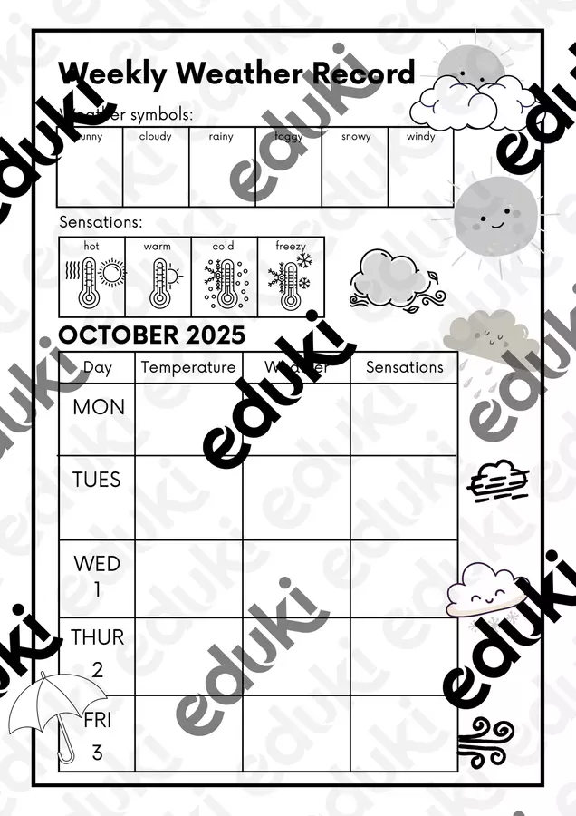 Weather Temperature and Sensations Recording Chart Worksheet Materiale di supporto/inclusione - Weather Temperature and Sensations Recording Chart Worksheet - Elfo Bibi - Pagina di copertina