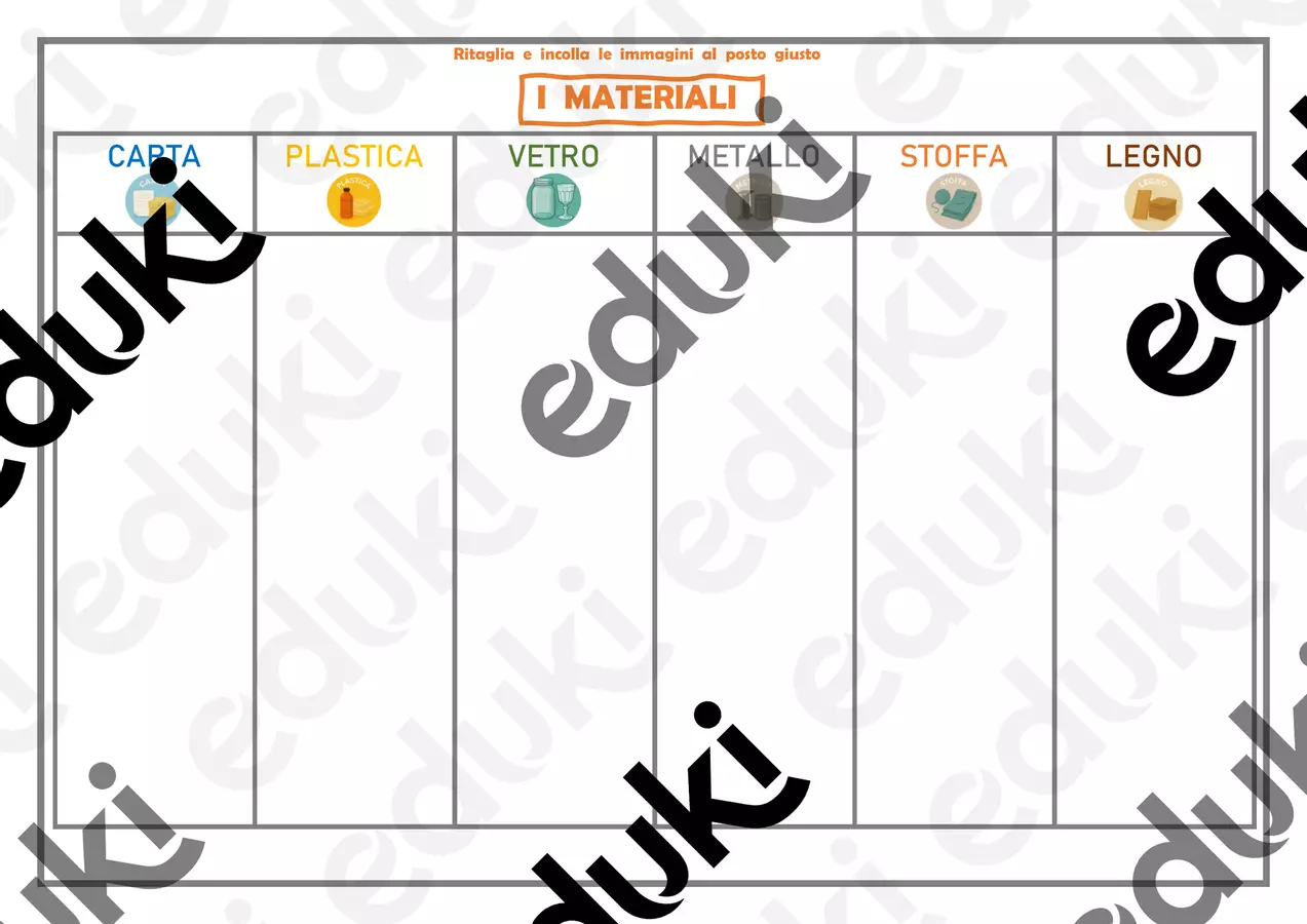I MATERIALI: ritaglia e incolla al posto giusto Esercizi - I MATERIALI: ritaglia e incolla al posto giusto - BeaBa - maestra - - Pagina di copertina