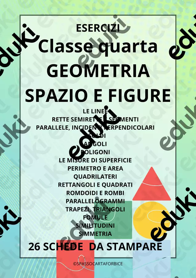 GEOMETRIA CLASSE QUARTA ELEMENTARE Esercizi - GEOMETRIA CLASSE QUARTA ELEMENTARE - Spassocartaforbice - Pagina di copertina