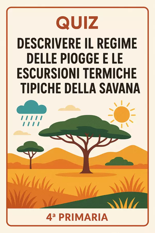 Quiz regime delle piogge e escursioni termiche della savana Quiz - Quiz regime delle piogge e escursioni termiche della savana - Maestra Geo Giulia - Pagina di copertina