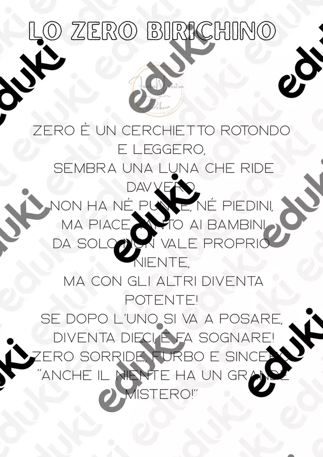Lo zero Birichino Materiale di supporto/inclusione - Lo zero Birichino - Maestra Debora - Pagina di copertina