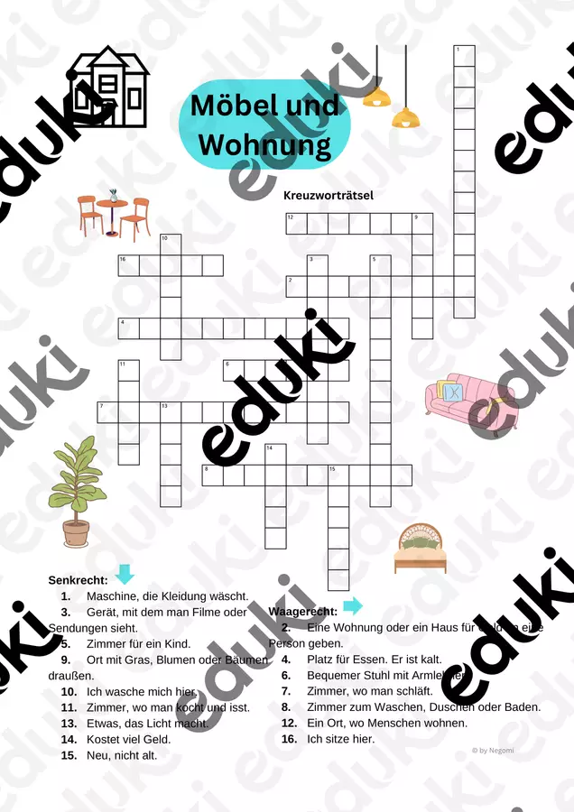 Möbel & Wohnung: A1/A2 (KreuzwortrÀtsel + Suchsel) + Lösungen