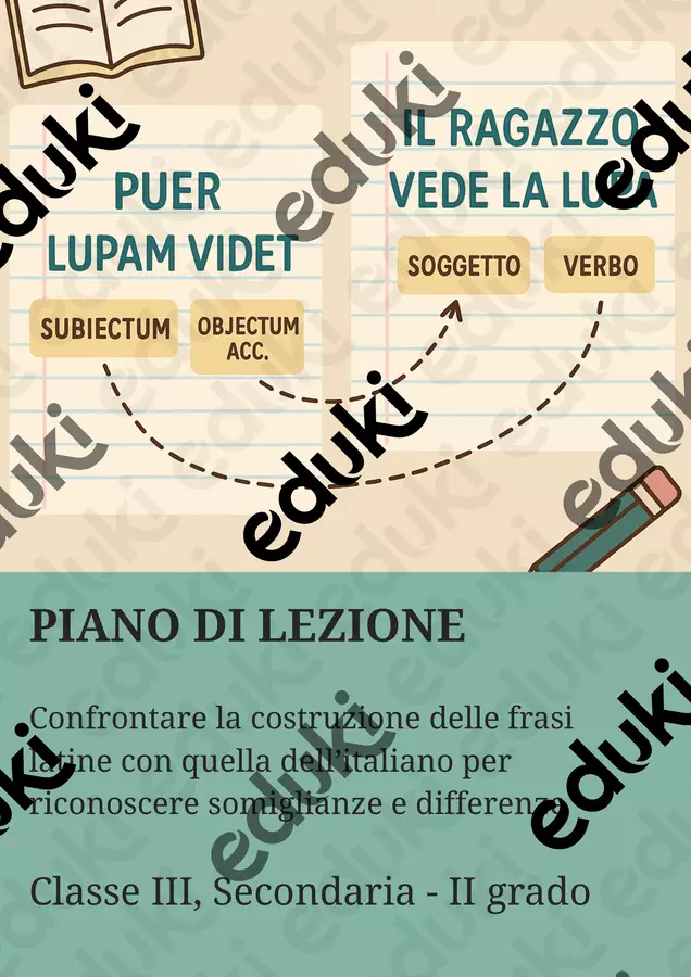 Confrontare la costruzione delle frasi latine con quella dell’italiano per riconoscere somiglianze e differenze Piani di lezione - Confrontare la costruzione delle frasi latine con quella dell’italiano per riconoscere somiglianze e differenze - Maestra di Italiano - Pagina di copertina