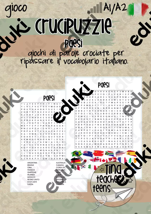 Crucipuzzle "paesi" | italiano per stranieri Giochi - Crucipuzzle "paesi" | italiano per stranieri - Tina Teaches Teens - Pagina di copertina