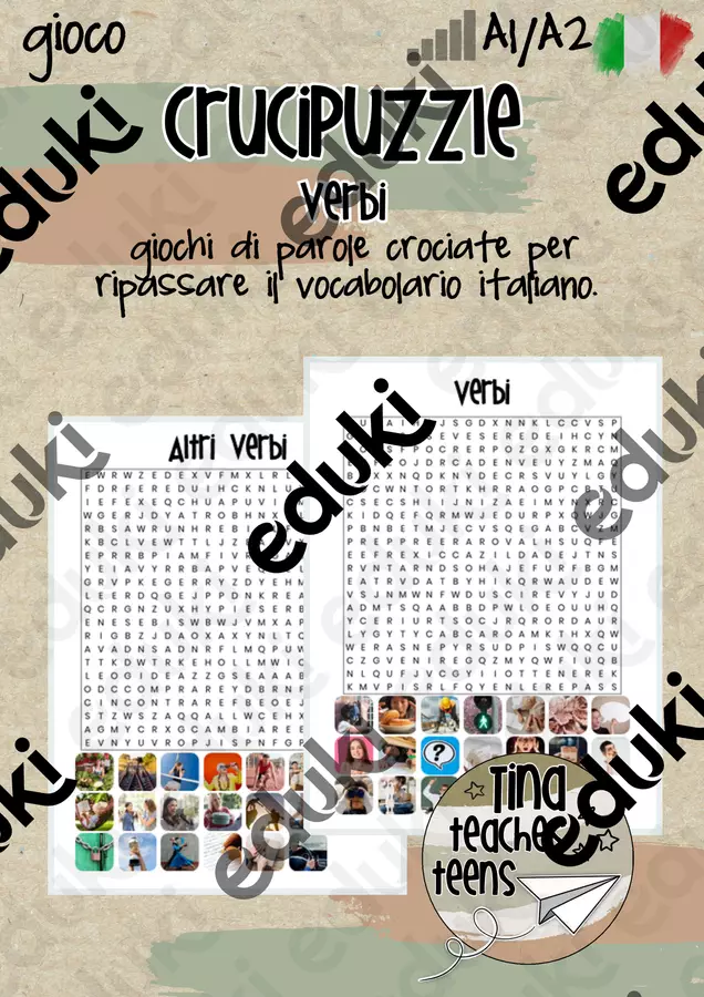 Crucipuzzle "verbi" | italiano per stranieri Giochi - Crucipuzzle "verbi" | italiano per stranieri - Tina Teaches Teens - Pagina di copertina