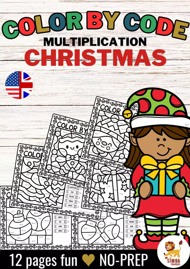 Color by code - Multiplication (Christmas) | Natale Moltiplicazione Matematica Inglese Esercizi - Color by code - Multiplication (Christmas) | Natale Moltiplicazione Matematica Inglese - SIMBA Trainers Education - Pagina di copertina