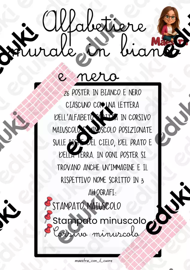 Alfabetiere in bianco e nero. CORSIVO Materiale di supporto/inclusione - Alfabetiere in bianco e nero. CORSIVO - Maestra Rache - Pagina di copertina