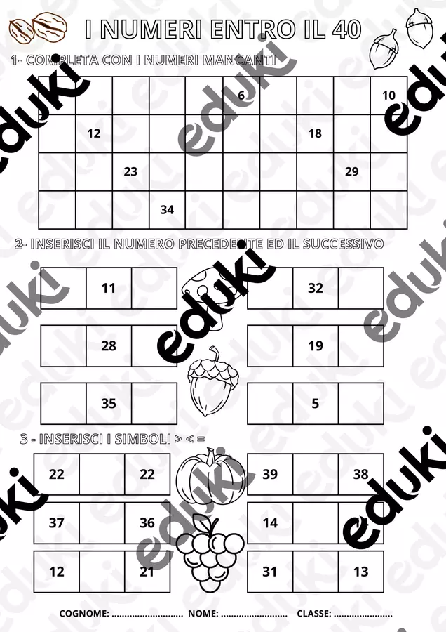 I NUMERI ENTRO IL 40 Esercizi - I NUMERI ENTRO IL 40 - Lucia Durante - Pagina di copertina