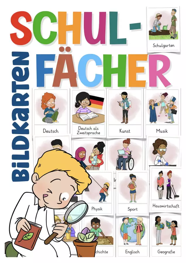 Tedesco: Deutsch carte illustrate delle materie scolastiche Flashcard - Tedesco: Deutsch carte illustrate delle materie scolastiche - Better Teaching Resources - Pagina di copertina