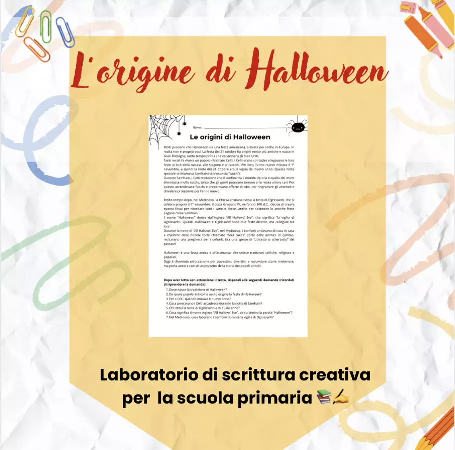 L'origine di Halloween - lettura e comprensione 3-4-5 prim Esercizi - L'origine di Halloween - lettura e comprensione 3-4-5 prim - Caterina Borello - Pagina di copertina