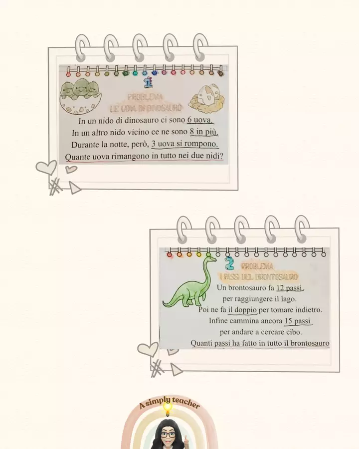 Problemi a tema dinosauri per la classe terza Esercizi - Problemi a tema dinosauri per la classe terza - A simply teacher - Pagina di copertina