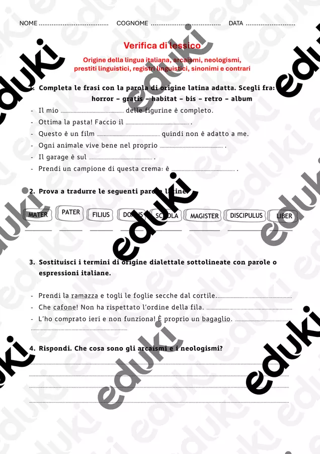 Verifica di lessico lingua italiana classe quinta Esercizi - Verifica di lessico lingua italiana classe quinta - 🌈 Didattica Serena📚 - Pagina di copertina