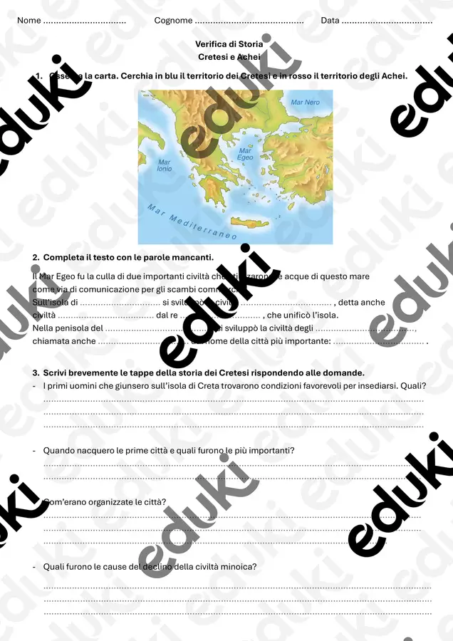 Verifica di Storia su Cretesi e Micenei - classe quinta Compiti in classe/Test - Verifica di Storia su Cretesi e Micenei - classe quinta - 🌈 Didattica Serena📚 - Pagina di copertina