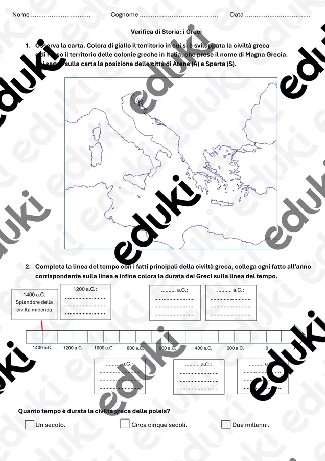 📚 Verifica di Storia – La civiltà greca 🇬🇷 Esercizi - 📚 Verifica di Storia – La civiltà greca 🇬🇷 - 🌈 Didattica Serena📚 - Pagina di copertina