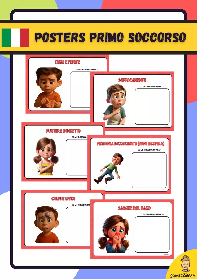 POSTERS PRIMO SOCCORSO Esercizi - POSTERS PRIMO SOCCORSO - games2learn - Pagina di copertina