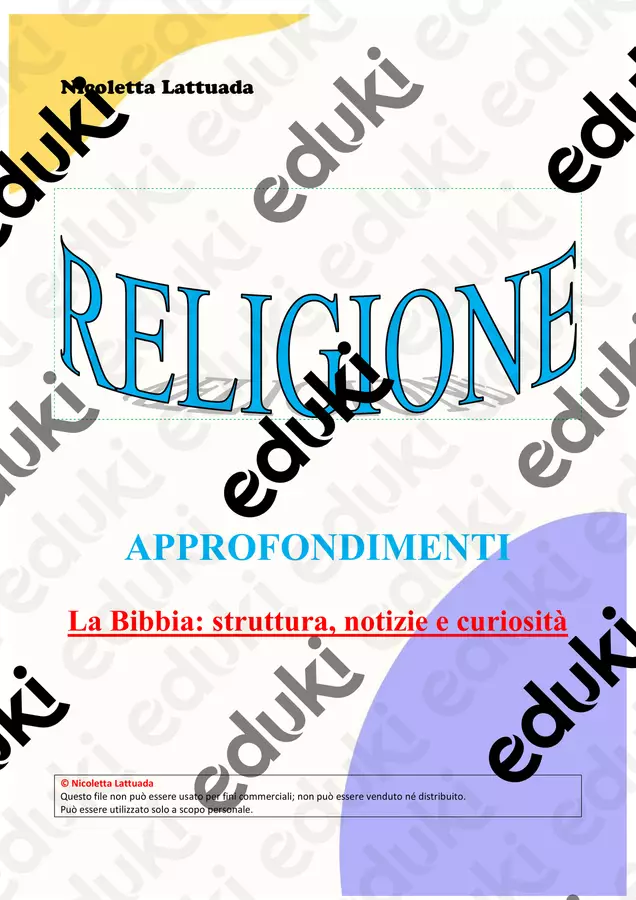 Nicoletta Lattuada_religione_bibbia Programmi scolastici / Materiali per docenti - Nicoletta Lattuada_religione_bibbia - nicoletta lattuada - Pagina di copertina