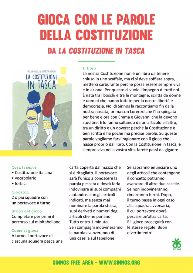Gioca con le parole della Costituzione Opere didattiche / Libri di testo - Gioca con le parole della Costituzione - Sinnos Editrice - Pagina di copertina