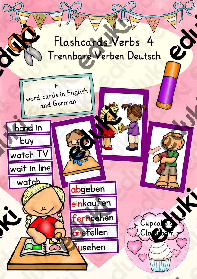 Englisch/Deutsch/DaZ - Verbs 4 (trennbare Verben) - Bildkarten/Flashcards Flashcard - Englisch/Deutsch/DaZ - Verbs 4 (trennbare Verben) - Bildkarten/Flashcards - Cupcake's Classroom - Pagina di copertina