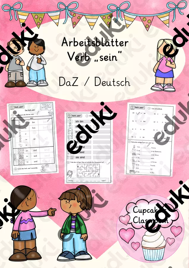 DaZ / Deutsch - Arbeitsblätter Verb "sein" - Förderunterricht (Esercizi sul verbo "essere") Esercizi - DaZ / Deutsch - Arbeitsblätter Verb "sein" - Förderunterricht (Esercizi sul verbo "essere") - Cupcake's Classroom - Pagina di copertina