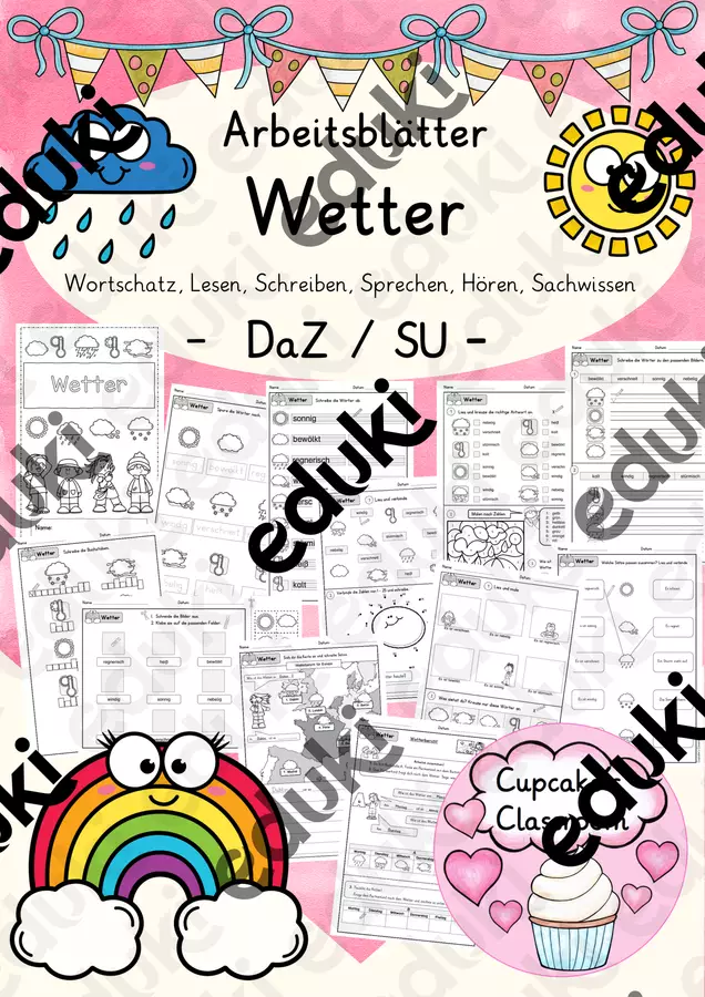 Deutsch/ DaZ / SU - Wetter - Arbeitsblätter, Sprachförderung, Lerntheke Esercizi - Deutsch/ DaZ / SU - Wetter - Arbeitsblätter, Sprachförderung, Lerntheke - Cupcake's Classroom - Pagina di copertina