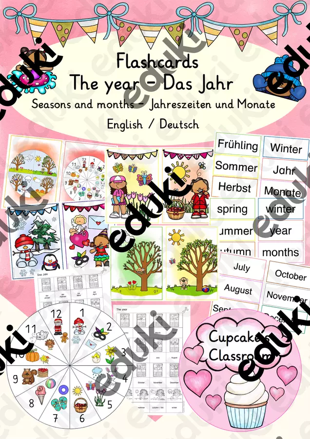Englisch/ DaZ / SU - Year / Jahr - seasons, months / Jahreszeiten, Monate - Bildkarten/ flashcards - (Le stagioni) Flashcard - Englisch/ DaZ / SU - Year / Jahr - seasons, months / Jahreszeiten, Monate - Bildkarten/ flashcards - (Le stagioni) - Cupcake's Classroom - Pagina di copertina