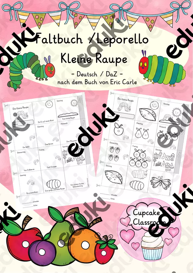 Deutsch/DaZ - Faltbuch (Leporello) - Raupe Nimmersatt - zum Buch von Eric Carle (Libro pieghevole sul "Piccolo bruco Maisazio") Esercizi - Deutsch/DaZ - Faltbuch (Leporello) - Raupe Nimmersatt - zum Buch von Eric Carle (Libro pieghevole sul "Piccolo bruco Maisazio") - Cupcake's Classroom - Pagina di copertina