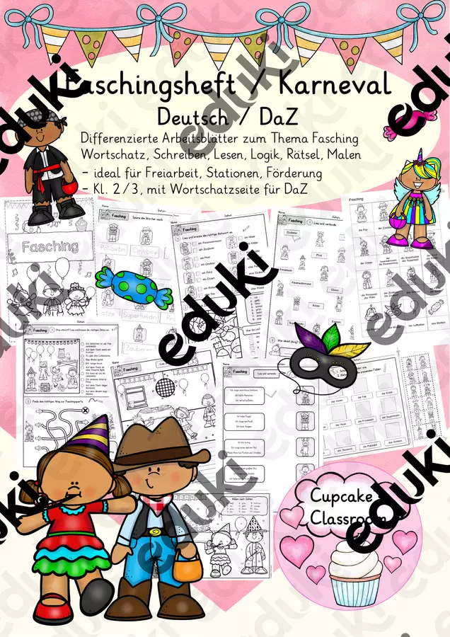 Deutsch/DaZ - Fasching / Karneval Arbeitsheft - Arbeitsblätter, Sprachförderung, Lesen, Schreiben (Esercizi sul carnevale) Esercizi - Deutsch/DaZ - Fasching / Karneval Arbeitsheft - Arbeitsblätter, Sprachförderung, Lesen, Schreiben (Esercizi sul carnevale) - Cupcake's Classroom - Pagina di copertina