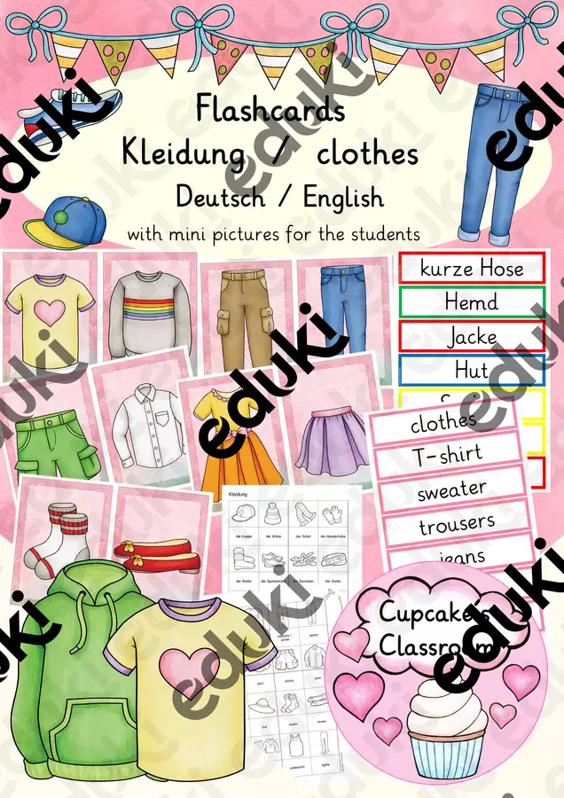 Englisch/Deutsch/DaZ - clothes/ Kleidung - Bildkarten/ flashcards Flashcard - Englisch/Deutsch/DaZ - clothes/ Kleidung - Bildkarten/ flashcards - Cupcake's Classroom - Pagina di copertina
