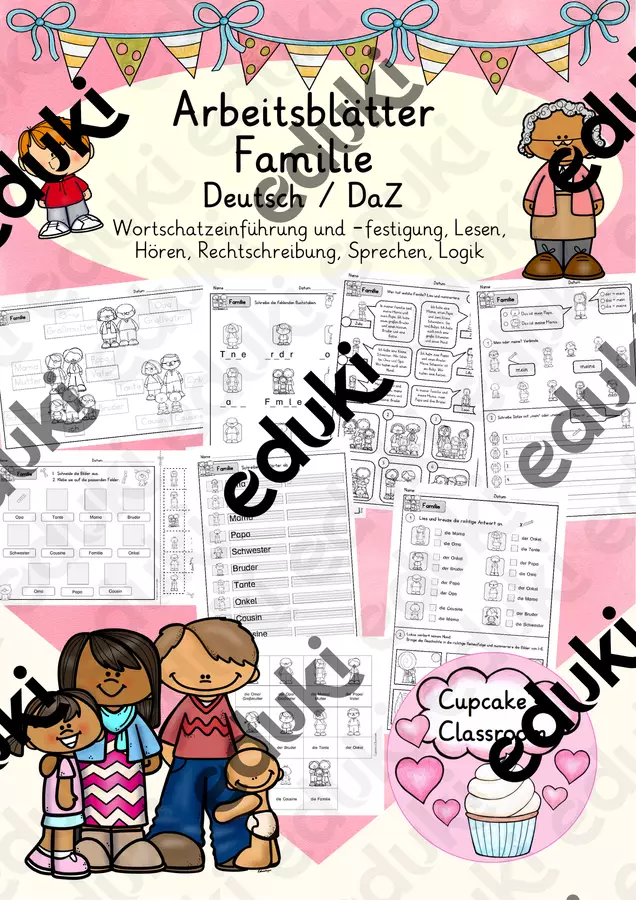 Deutsch/DaZ - Arbeitsblätter Familie - Sprachförderung, Wortschatz, Inklusion (Esercizi: "la famiglia") Esercizi - Deutsch/DaZ - Arbeitsblätter Familie - Sprachförderung, Wortschatz, Inklusion (Esercizi: "la famiglia") - Cupcake's Classroom - Pagina di copertina