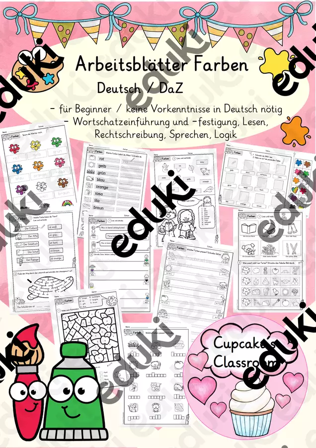 Deutsch/DaZ - Arbeitsblätter Farben - Sprachförderung, Wortschatz, Inklusion (Esercizi: “Colori”) Esercizi - Deutsch/DaZ - Arbeitsblätter Farben - Sprachförderung, Wortschatz, Inklusion (Esercizi: “Colori”) - Cupcake's Classroom - Pagina di copertina