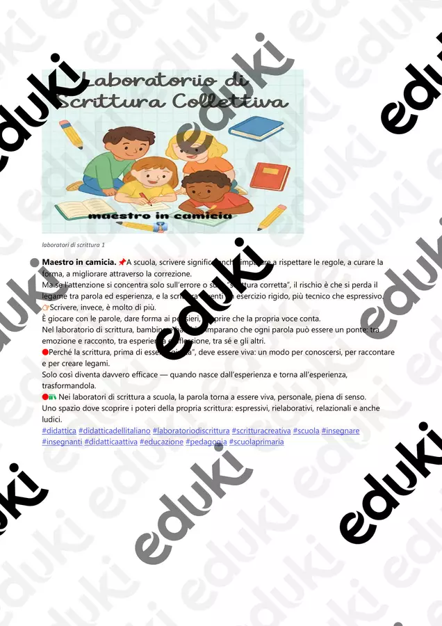 Laboratorio di scrittura collettiva Programmi scolastici / Materiali per docenti - Laboratorio di scrittura collettiva - Maestro in camicia - Pagina di copertina