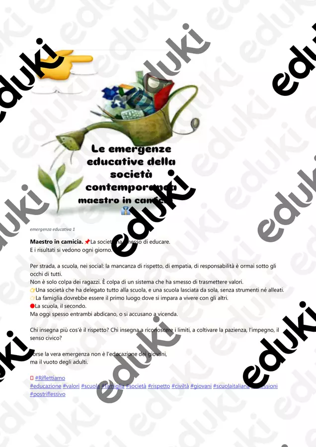 Le emergenze educative nella società contemporanea Programmi scolastici / Materiali per docenti - Le emergenze educative nella società contemporanea - Maestro in camicia - Pagina di copertina