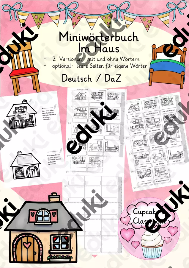 Deutsch/DaZ - Im Haus (Zimmer, Räume) - Miniwörterbuch (Leporello), Sprachförderung, Freiarbeit - Mini dizionario “In casa (stanze e ambienti)” Esercizi - Deutsch/DaZ - Im Haus (Zimmer, Räume) - Miniwörterbuch (Leporello), Sprachförderung, Freiarbeit - Mini dizionario “In casa (stanze e ambienti)” - Cupcake's Classroom - Pagina di copertina