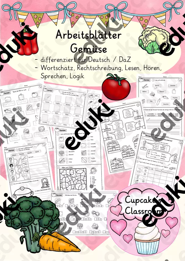 Deutsch/DaZ - Gemüse - Arbeitsblätter, Sprachförderung, Stationen, Freiarbeit (Esercizi: “Verdura”) Esercizi - Deutsch/DaZ - Gemüse - Arbeitsblätter, Sprachförderung, Stationen, Freiarbeit (Esercizi: “Verdura”) - Cupcake's Classroom - Pagina di copertina