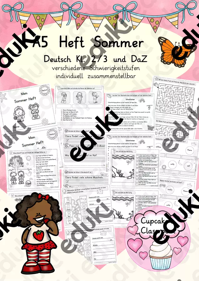 Deutsch/DaZ - Sommer - A5 Heft Lesen und Schreiben, Sprachförderung, Kl. 2/3 (Esercizi: "Estate") Esercizi - Deutsch/DaZ - Sommer - A5 Heft Lesen und Schreiben, Sprachförderung, Kl. 2/3 (Esercizi: "Estate") - Cupcake's Classroom - Pagina di copertina