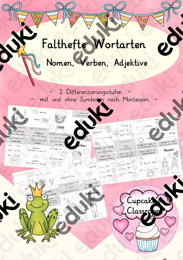Falthefte, Minibücher Wortarten (Nomen, Verben, Adjektive), 2-fach differenziert, Deutsch, DaZ (Libricini pieghevoli sulle parti del discorso) Esercizi - Falthefte, Minibücher Wortarten (Nomen, Verben, Adjektive), 2-fach differenziert, Deutsch, DaZ (Libricini pieghevoli sulle parti del discorso) - Cupcake's Classroom - Pagina di copertina