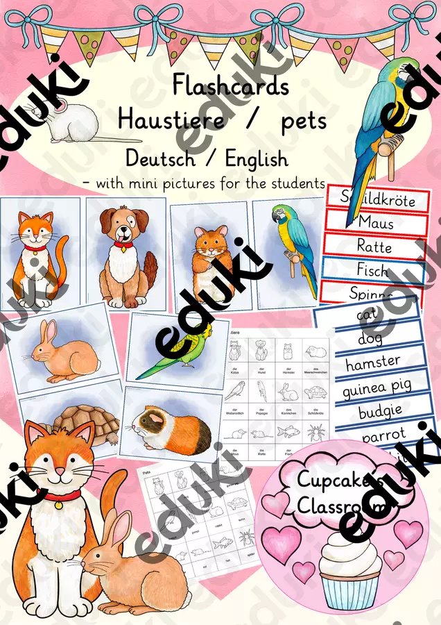 Englisch/ Deutsch/ DaZ - pets / Haustiere - flashcards/ Bildkarten, mit Wortkarten (Flashcards sugli animali domestici) Flashcard - Englisch/ Deutsch/ DaZ - pets / Haustiere - flashcards/ Bildkarten, mit Wortkarten (Flashcards sugli animali domestici) - Cupcake's Classroom - Pagina di copertina