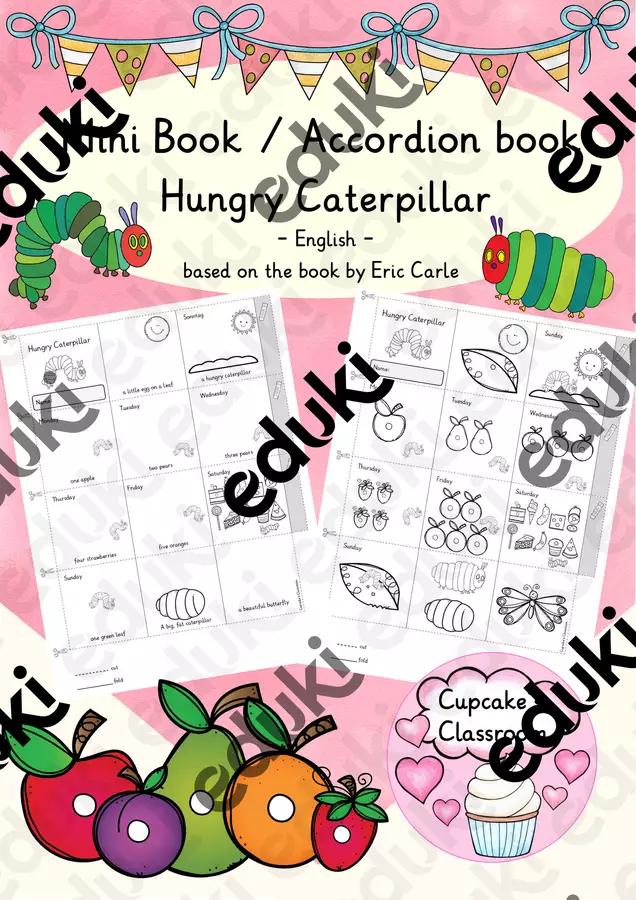 English - Mini Book (Foldable Book / Leporello) - The Hungry Caterpillar - based on the book by Eric Carle Esercizi - English - Mini Book (Foldable Book / Leporello) - The Hungry Caterpillar - based on the book by Eric Carle - Cupcake's Classroom - Pagina di copertina