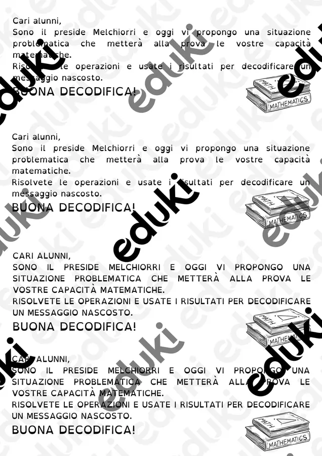 Messaggio nascosto-Situazione Problematica Compiti in classe/Test - Messaggio nascosto-Situazione Problematica - Maestra Luciana - Pagina di copertina