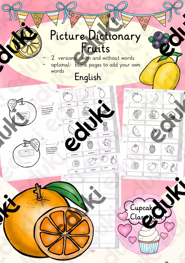 English - Fruits - picture dictionary Esercizi - English - Fruits - picture dictionary - Cupcake's Classroom - Pagina di copertina