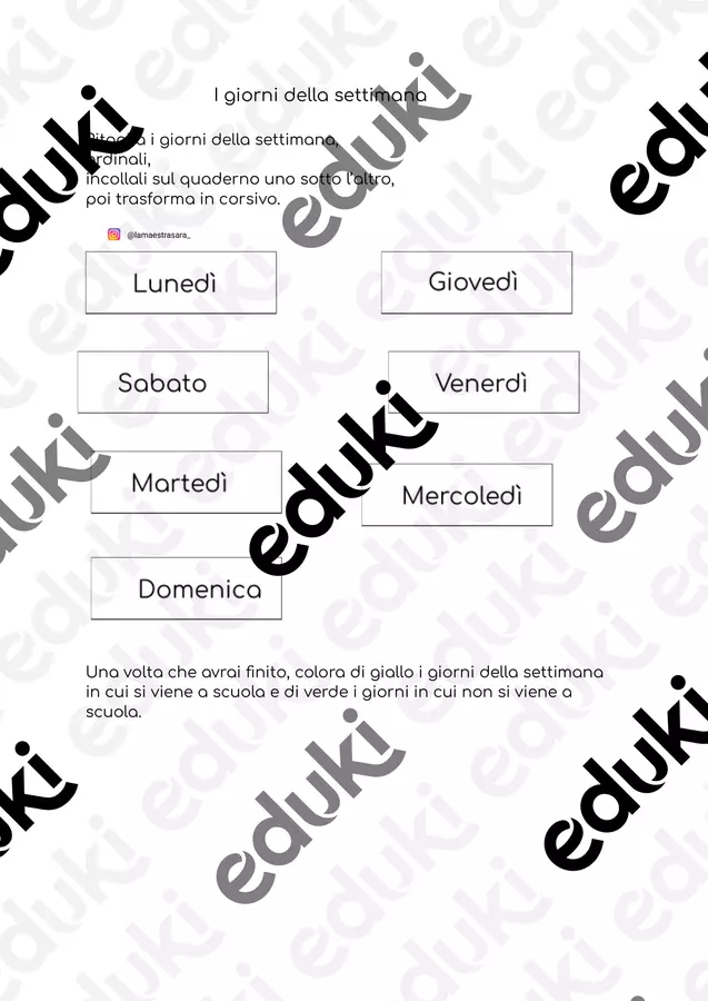 I giorni della settimana: esercitiamoci! Esercizi - I giorni della settimana: esercitiamoci! - lamaestrasara_ - Pagina di copertina