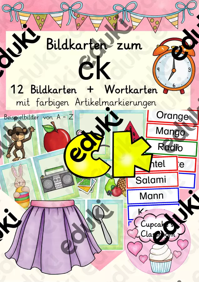 Buchstabe "ck" Einführung Bildkarten, Wortkarten, Alphabetisierung, DaZ, Deutsch (Lettera "ck" – Carte illustrate) Flashcard - Buchstabe "ck" Einführung Bildkarten, Wortkarten, Alphabetisierung, DaZ, Deutsch (Lettera "ck" – Carte illustrate) - Cupcake's Classroom - Pagina di copertina
