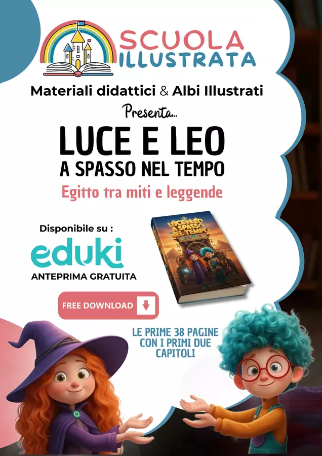 Libro divinità egizie LUCE E LEO A SPASSO NEL TEMPO Materiale di supporto/inclusione - Libro divinità egizie LUCE E LEO A SPASSO NEL TEMPO - Scuola Illustrata - Pagina di copertina