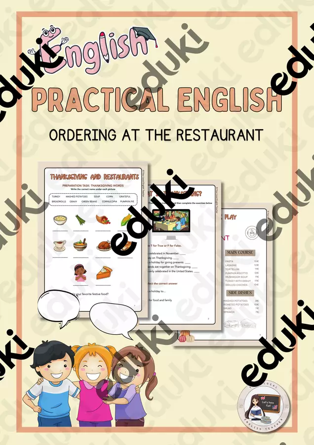 PRACTICAL ENGLISH - ORDERING AT THE RESTAURANT (Thanksgiving themed) Esercizi - PRACTICAL ENGLISH - ORDERING AT THE RESTAURANT (Thanksgiving themed) - Your Local English Teacher - Pagina di copertina