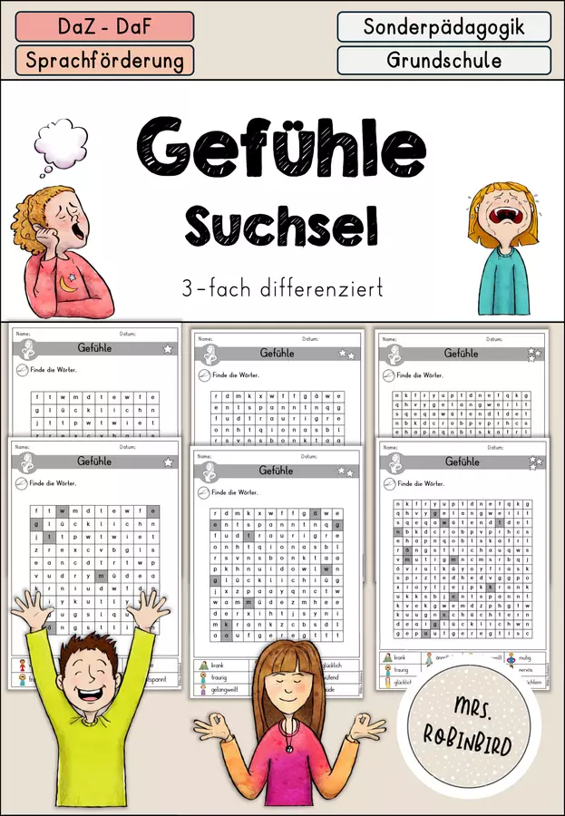 Gefühle - Arbeitsblatt Suchsel differenziert - DaZ DaF Sprachförderung (Cruciverba sulle emozioni) Esercizi - Gefühle - Arbeitsblatt Suchsel differenziert - DaZ DaF Sprachförderung (Cruciverba sulle emozioni) - Mrs.Robinbird - Pagina di copertina