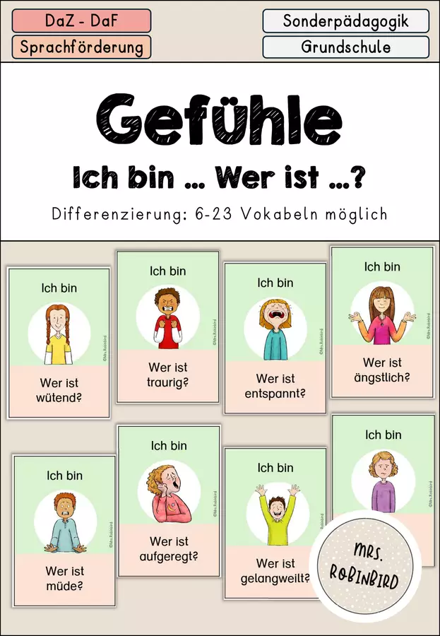 Gefühle - Lesespiel Ich habe..wer hat..? differenziert - DaZ DaF Sprachförderung (Gioco di lettura "Io ho, chi ha..." sulle emozioni) Flashcard - Gefühle - Lesespiel Ich habe..wer hat..? differenziert - DaZ DaF Sprachförderung (Gioco di lettura "Io ho, chi ha..." sulle emozioni) - Mrs.Robinbird - Pagina di copertina